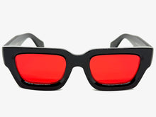 Classic Vintage Retro Style SUNGLASSES Thick Black Frame - Red Lens 2056