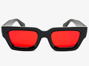 Classic Vintage Retro Style SUNGLASSES Thick Black Frame - Red Lens 2056