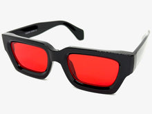 Classic Vintage Retro Style SUNGLASSES Thick Black Frame - Red Lens 2056