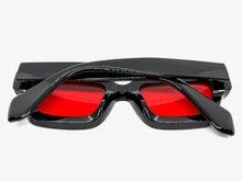 Classic Vintage Retro Style SUNGLASSES Thick Black Frame - Red Lens 2056