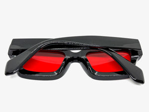 Classic Vintage Retro Style SUNGLASSES Thick Black Frame - Red Lens 2056