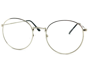 Exaggerated Vintage Retro Style Clear Lens EYEGLASSES Large Oval Silver Frame 6833