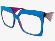 Oversized Vintage Retro Style Clear Lens EYEGLASSES Large Square Blue & Purple Frame 4464