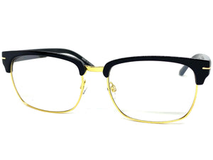 Classic Vintage Retro Style Clear Lens EYEGLASSES Square Black & Gold Frame E2075