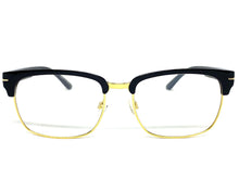 Classic Vintage Retro Style Clear Lens EYEGLASSES Square Black & Gold Frame E2075