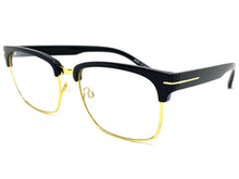 Classic Vintage Retro Style Clear Lens EYEGLASSES Square Black & Gold Frame E2075