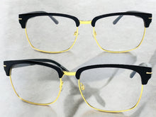 Classic Vintage Retro Style Clear Lens EYEGLASSES Square Black & Gold Frame E2075