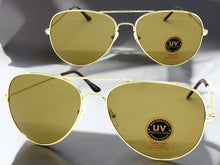 Classic Vintage Retro Aviator Style SUNGLASSES Gold Frame Glass Lens 1106