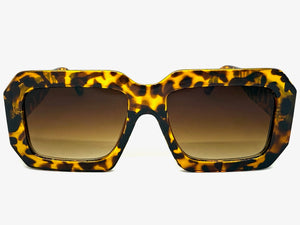 Classic Vintage Retro Style SUNGLASSES Thick Square Tortoise Frame - Brown Lens 75005