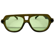 Classic Vintage Retro Style SUNGLASSES Large Olive Green Frame - Green Lens 80595