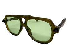 Classic Vintage Retro Style SUNGLASSES Large Olive Green Frame - Green Lens 80595