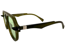 Classic Vintage Retro Style SUNGLASSES Large Olive Green Frame - Green Lens 80595