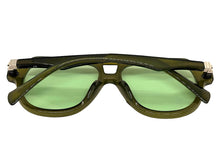 Classic Vintage Retro Style SUNGLASSES Large Olive Green Frame - Green Lens 80595