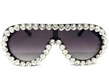 Oversized Exaggerated Retro Shield Style Bling Sunglasses Large Black Frame with Sparkling Rhinestones 80187