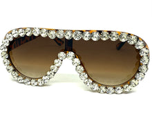 Oversized Exaggerated Retro Shield Style Bling Sunglasses Large Tortoise Frame with Sparkling Rhinestones 80187