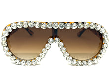 Oversized Exaggerated Retro Shield Style Bling Sunglasses Large Tortoise Frame with Sparkling Rhinestones 80187