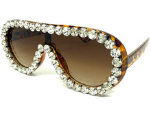 Oversized Exaggerated Retro Shield Style Bling Sunglasses Large Tortoise Frame with Sparkling Rhinestones 80187