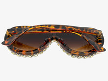 Oversized Exaggerated Retro Shield Style Bling Sunglasses Large Tortoise Frame with Sparkling Rhinestones 80187