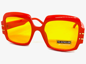 Oversized Retro Hip Hop Style SUNGLASSES Large Square Orange Frame 4744