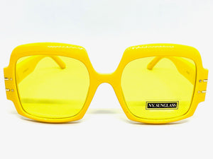 Oversized Retro Hip Hop Style SUNGLASSES Large Square Yellow Frame 4744