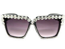 Oversized Exaggerated Retro Style Bling Sunglasses Large Black Frame with Sparkling Rhinestones 3253