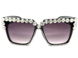 Oversized Exaggerated Retro Style Bling Sunglasses Large Black Frame with Sparkling Rhinestones 3253