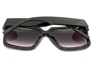 Oversized Exaggerated Retro Style Bling Sunglasses Large Black Frame with Sparkling Rhinestones 3253