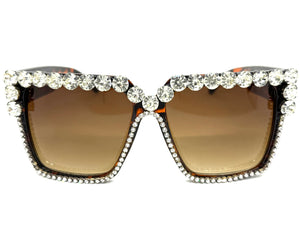 Oversized Exaggerated Retro Style Bling Sunglasses Large Tortoise Frame with Sparkling Rhinestones 3253