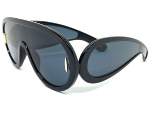 Oversized Modern Retro Shield Style SUNGLASSES Large Black Frame 3020