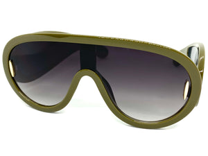 Oversized Modern Retro Shield Style SUNGLASSES Large Green Frame 3020