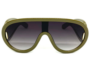 Oversized Modern Retro Shield Style SUNGLASSES Large Green Frame 3020