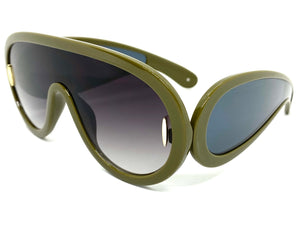 Oversized Modern Retro Shield Style SUNGLASSES Large Green Frame 3020