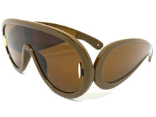 Oversized Modern Retro Shield Style SUNGLASSES Large Brown Frame 3020
