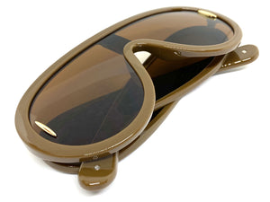 Oversized Modern Retro Shield Style SUNGLASSES Large Brown Frame 3020
