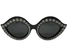 Oversized Exaggerated Classic Retro Cat Eye Style SUNGLASSES Bling Black Frame - Dark Lens 8120