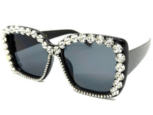 Oversized Exaggerated Retro Style Bling Sunglasses Large Black Frame with Sparkling Rhinestones 3250