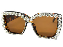 Oversized Exaggerated Retro Style Bling Sunglasses Large Tortoise Frame with Sparkling Rhinestones 3250