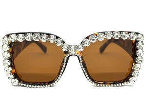 Oversized Exaggerated Retro Style Bling Sunglasses Large Tortoise Frame with Sparkling Rhinestones 3250