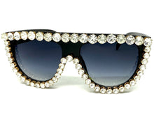 Oversized Exaggerated Retro Shield Style Bling Sunglasses Large Black Frame with Sparkling Rhinestones 6618