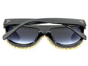 Oversized Exaggerated Retro Shield Style Bling Sunglasses Large Black Frame with Sparkling Rhinestones 6618