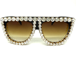 Oversized Exaggerated Retro Shield Style Bling Sunglasses Large Black Frame with Sparkling Rhinestones 6618 (Copy)