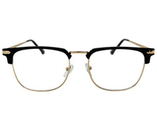 Classic Sophisticated Elegant Vintage Retro Style Clear Lens EYEGLASSES Square Black & Gold Frame 7055