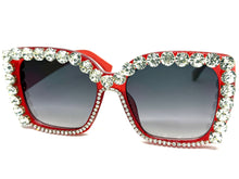 Oversized Exaggerated Retro Style Bling Sunglasses Large Red Frame with Sparkling Rhinestones 3250