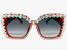 Oversized Exaggerated Retro Style Bling Sunglasses Large Red Frame with Sparkling Rhinestones 3250