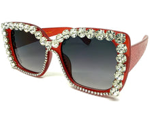 Oversized Exaggerated Retro Style Bling Sunglasses Large Red Frame with Sparkling Rhinestones 3250