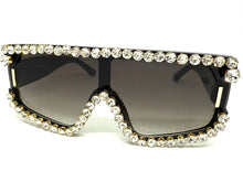 Oversized Exaggerated Retro Shield Style Bling Sunglasses Large Black Frame with Sparkling Rhinestones 80130