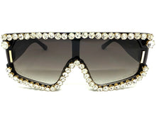 Oversized Exaggerated Retro Shield Style Bling Sunglasses Large Black Frame with Sparkling Rhinestones 80130