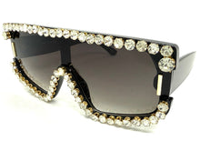 Oversized Exaggerated Retro Shield Style Bling Sunglasses Large Black Frame with Sparkling Rhinestones 80130