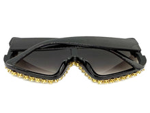 Oversized Exaggerated Retro Shield Style Bling Sunglasses Large Black Frame with Sparkling Rhinestones 80130