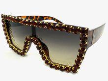 Oversized Exaggerated Retro Shield Style Bling Sunglasses Large Tortoise Frame with Sparkling Rhinestones 3265